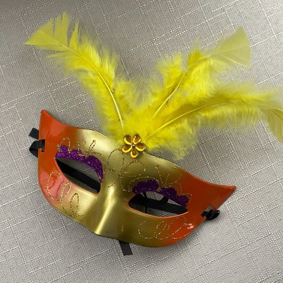 Eye Mask Yellow Faux Feather Mask Masquerade Light Up Mask Women Mask - Picture 4 of 10